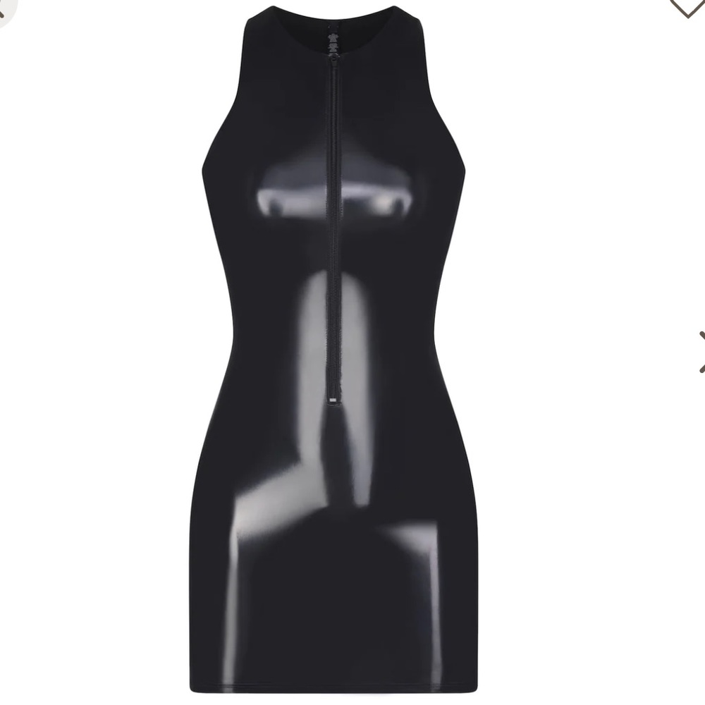 Skims stretch vinyl mini dress in color Onyx. Size Medium. Brand new with tags.